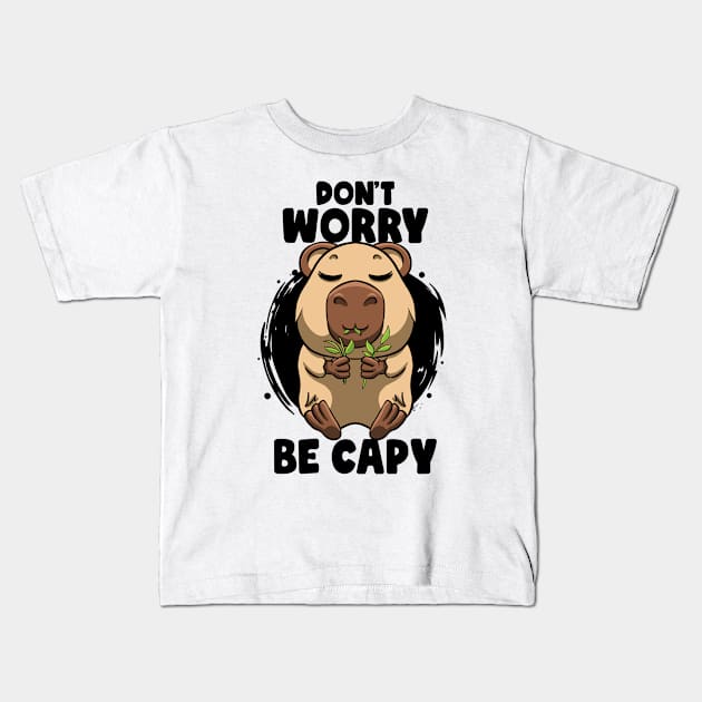 Don't Worry be Capy Funny Capybara Face Zoo Rodent Capybaras Kids T-Shirt by MerchBeastStudio